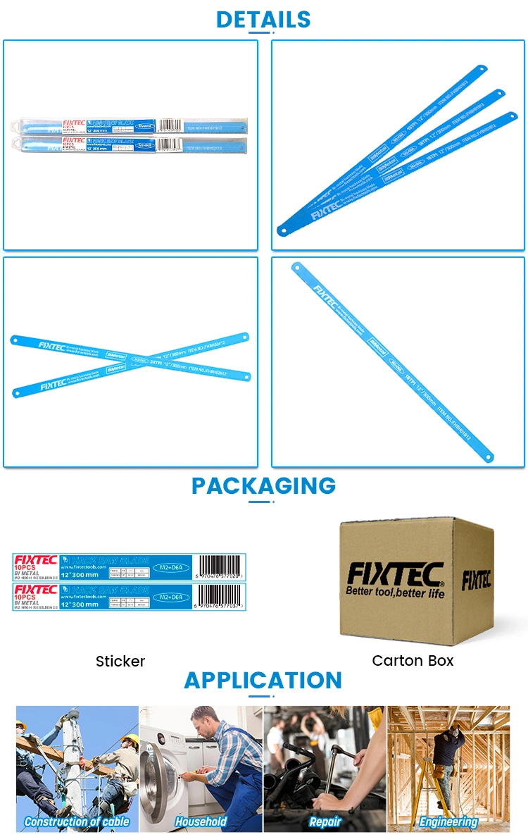 Fixtec 12" Bi-Metal Hacksaw Blade M2+D6a 18t/24t Double Edge Saw Blade