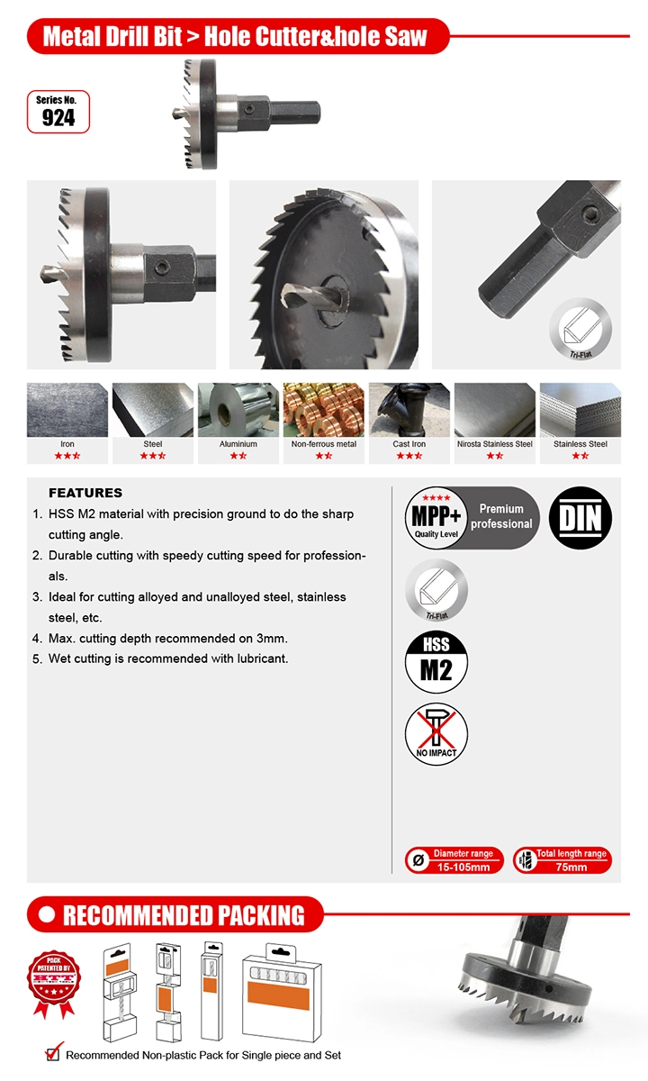 Supreme Quality HSS M2 Hole Saw with Arbor Hex Shank for Metal Steel Alloyed Unalloyed Non-Ferrous Metal Board Sheet Drilling