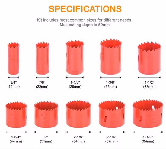 Kit de sierra de corona bimetálica con estuche, acero duradero de alta velocidad (HSS)